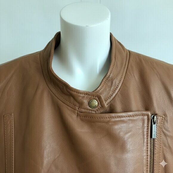 NWT Michael Kors Women's Brown Cropped Leather Moto Jacket - Picture 6 of 15